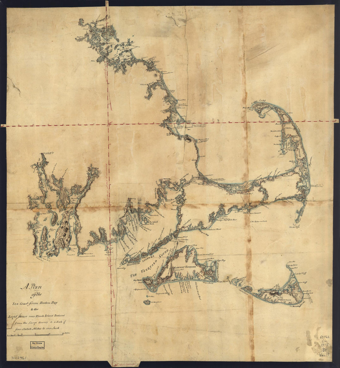 This old map of A Plan of the Sea Coast from Boston Bay to the Light House Near Rhode Island, Reduced from the Large Survey from 1775 was created by Charles Blaskowitz in 1775