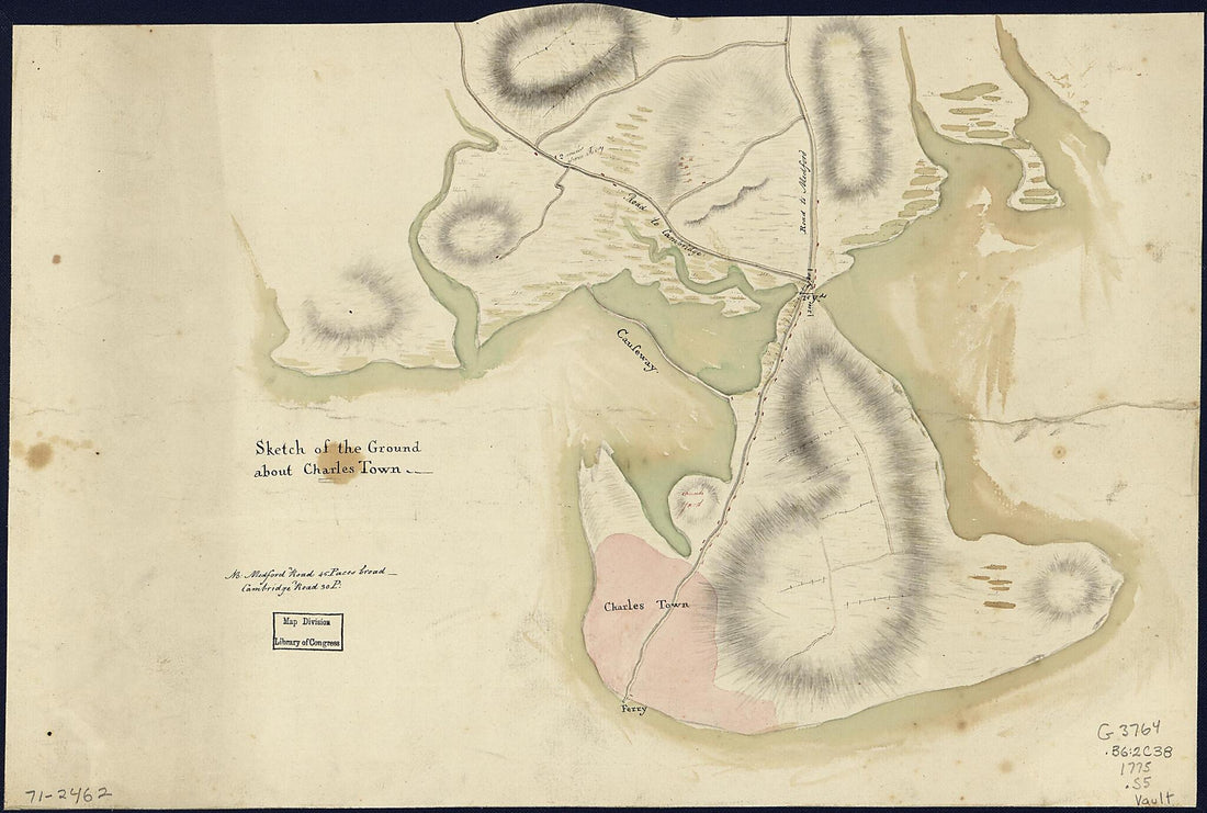 This old map of Sketch of the Ground About Charles Town from 1775 was created by  in 1775