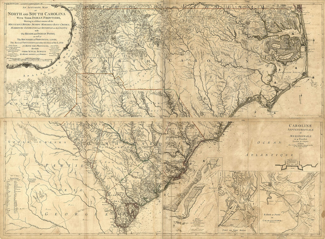 This old map of Carolina Septentrionale Et Meridionale En 4 Feuilles, Traduite De L&