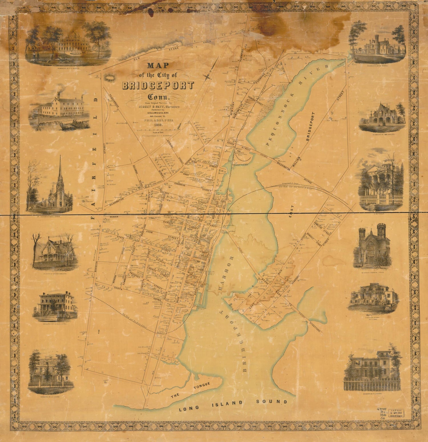 This old map of Map of the City of Bridgeport, Connecticut from 1850 was created by  Collins &amp; Clark, C. S. Middlebrook,  Sidney &amp; Neff in 1850