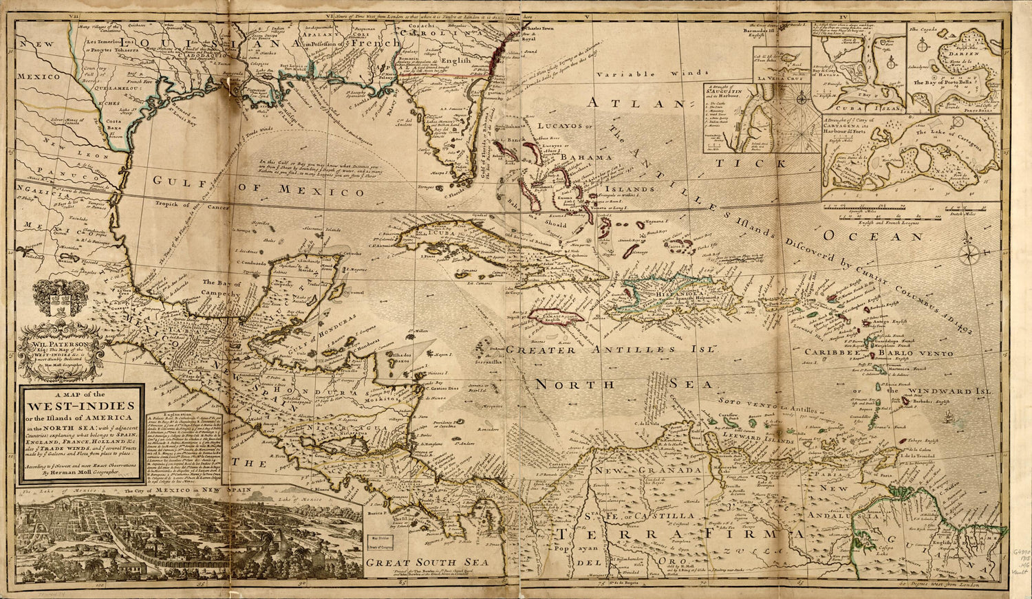 Indies Or the Islands of America In the North Sea; With Ye Adjacent Countries; Explaning sic What Belongs to Spain, England, France, Holland &amp;c. Also Ye Trade Winds, and Ye Several Tracts Made by Ye Galeons and Flota From Place to Place. According to ... by Relic Map Company