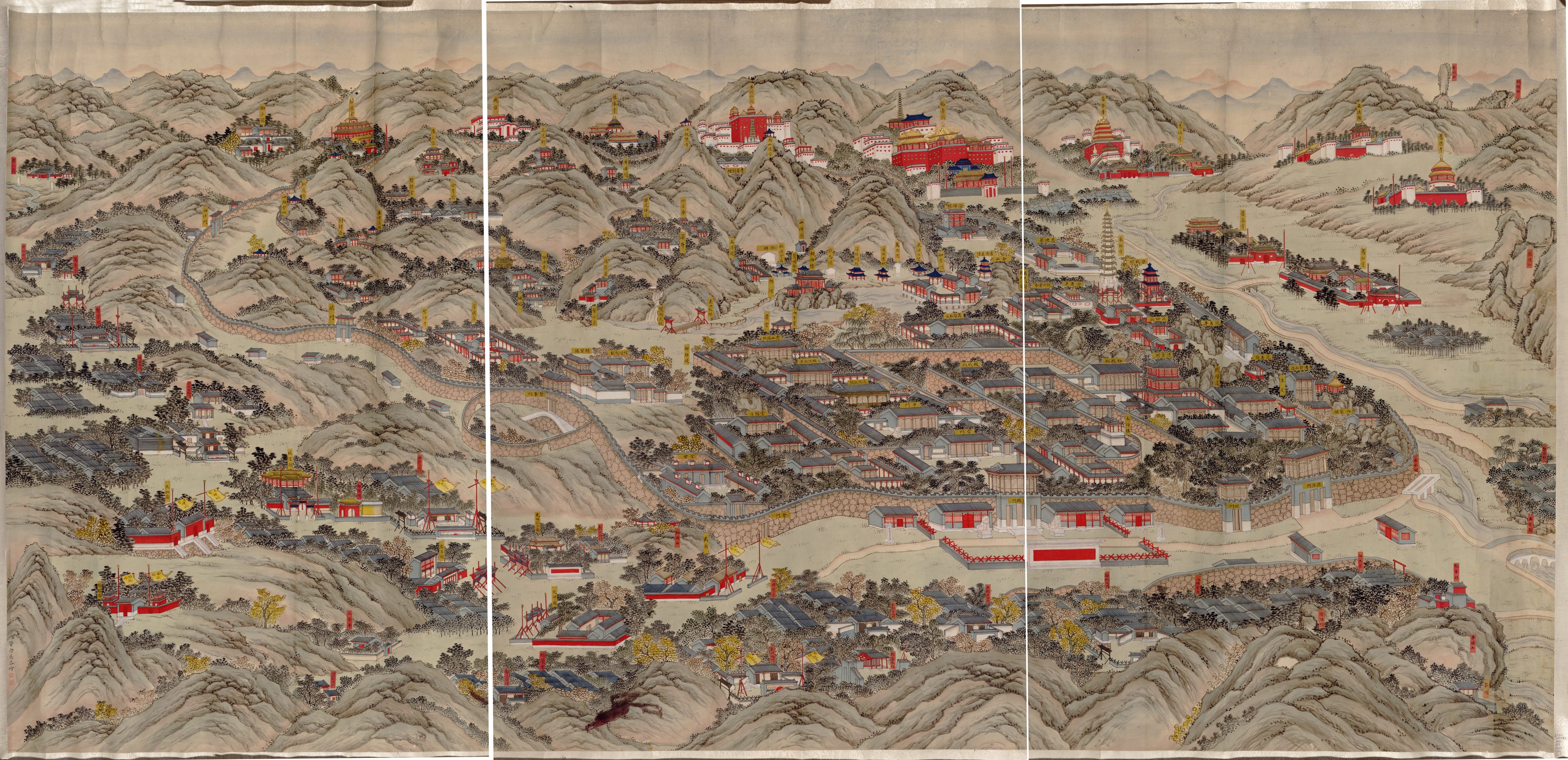 This old map of Rehe Xing Gong Quan Tu. (热河行宮全图, Panoramic View of the Rehe Imperial Palace) from 1875 was created by Nianci Guan, Arthur W. (Arthur William) Hummel in 1875