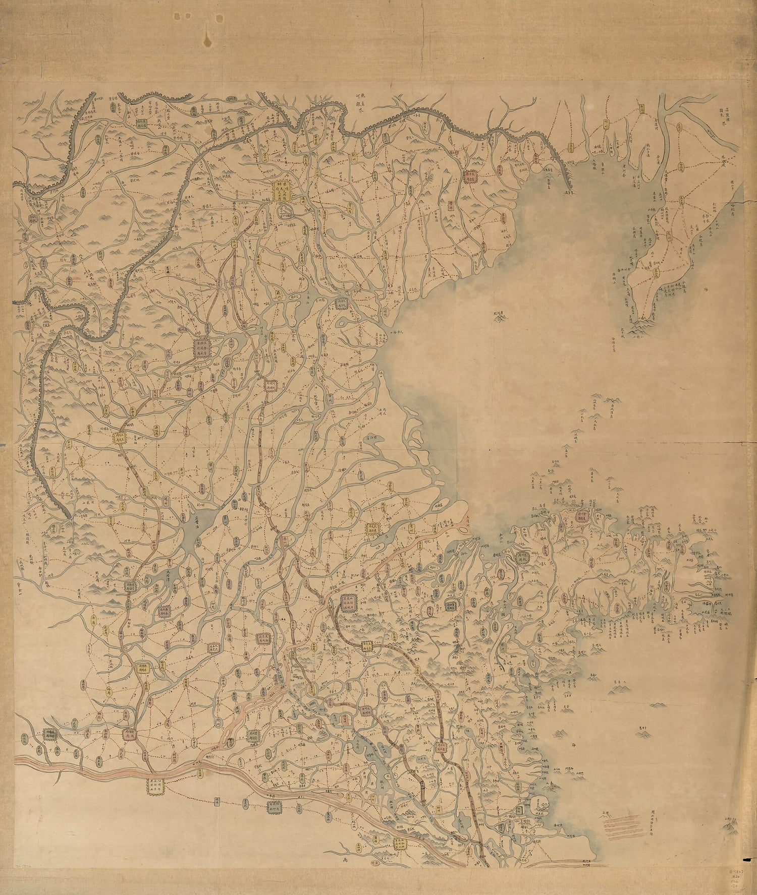 This old map of Zhili Shandong Liang Sheng Di Yu Quan Tu. (直隷山東兩省地與全圖, Complete Map of Zhili and Shandong) from 1855 was created by Arthur W. (Arthur William) Hummel in 1855