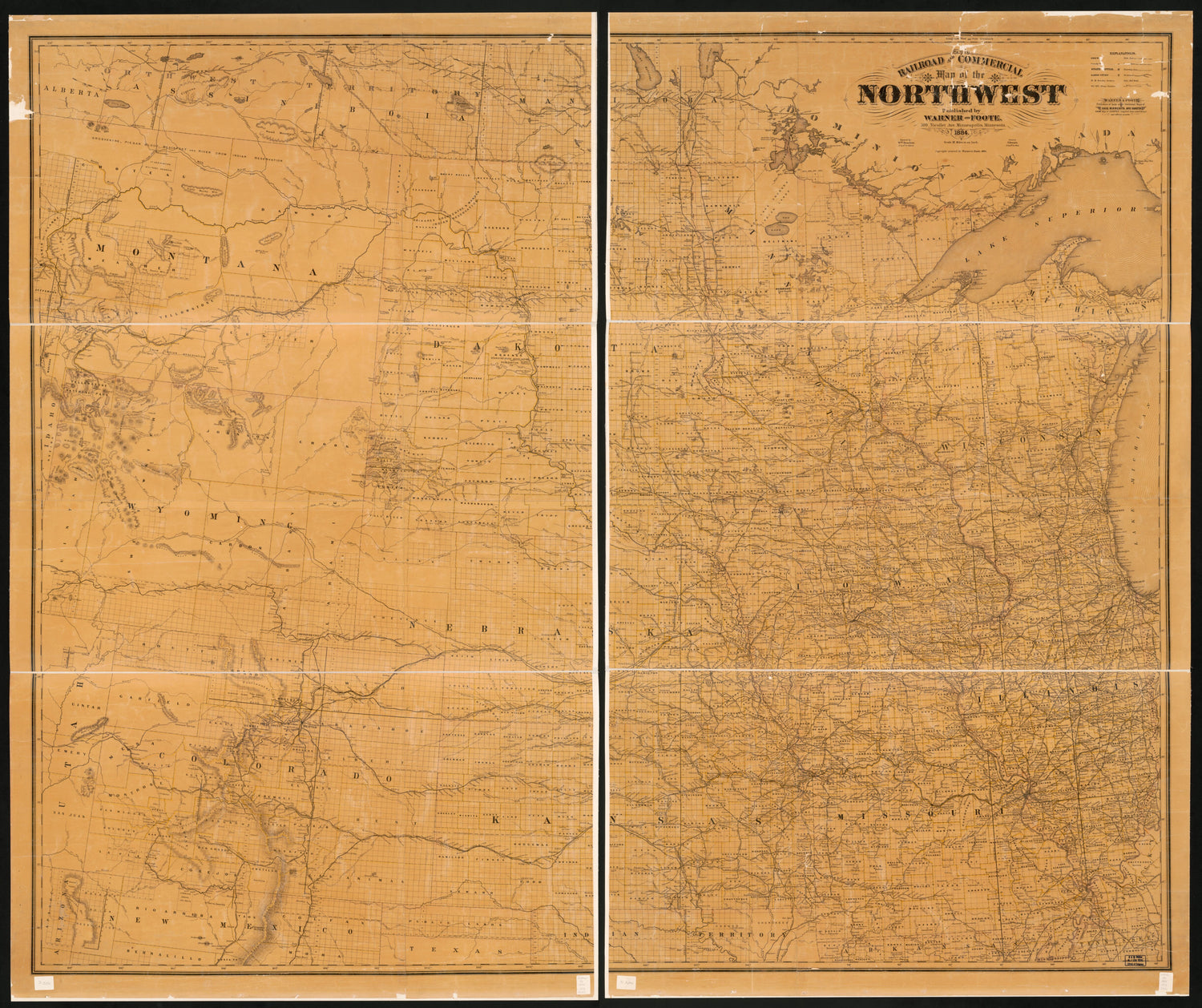 This old map of Railroad and Commercial Map of the Northwest from 1884 was created by Wm. (William) Bracher,  Warner &amp; Foote in 1884