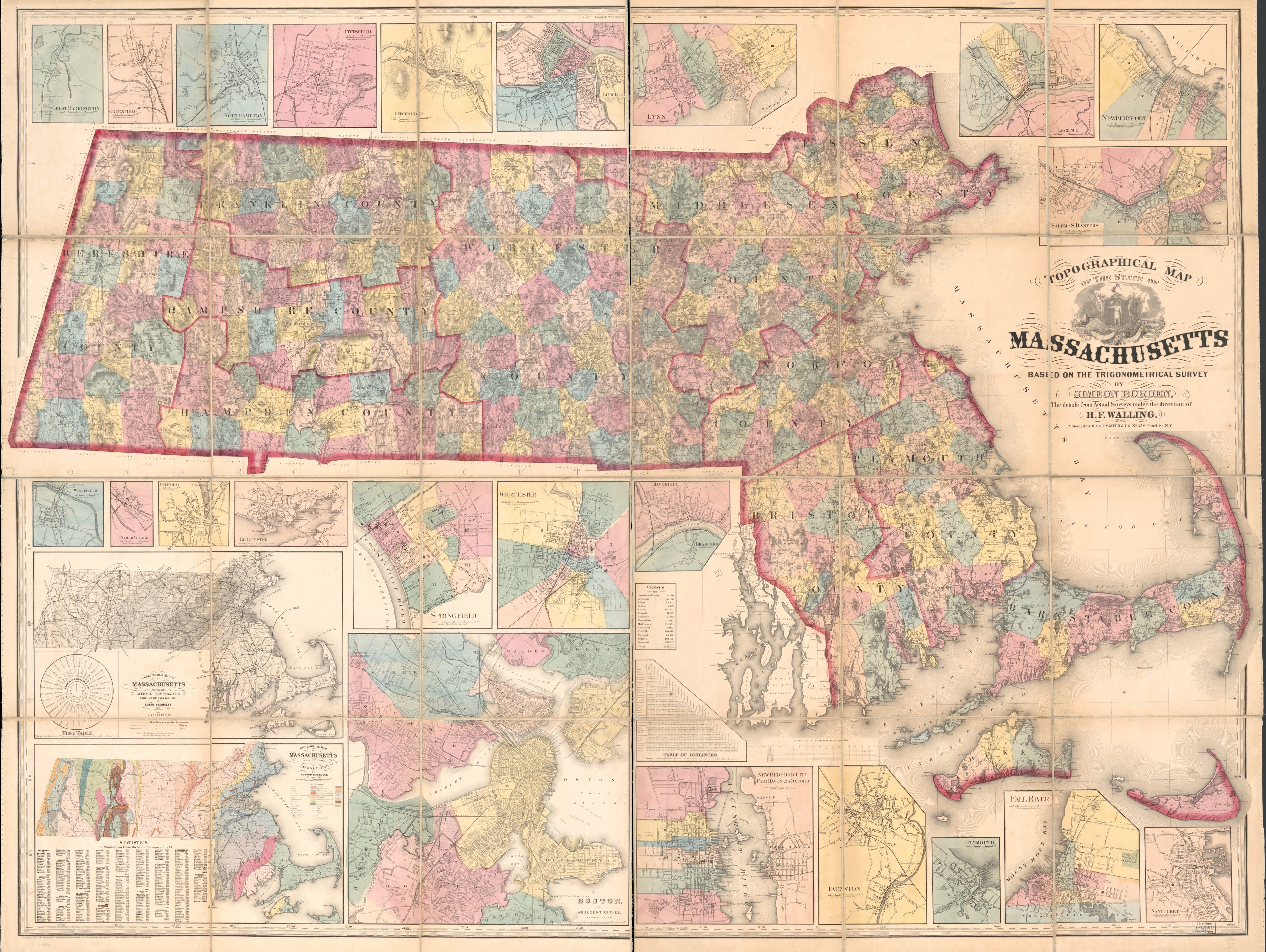 This old map of Topographical Map of the State of Massachusetts from 1861 was created by Simeon Borden, Henry Francis Walling in 1861