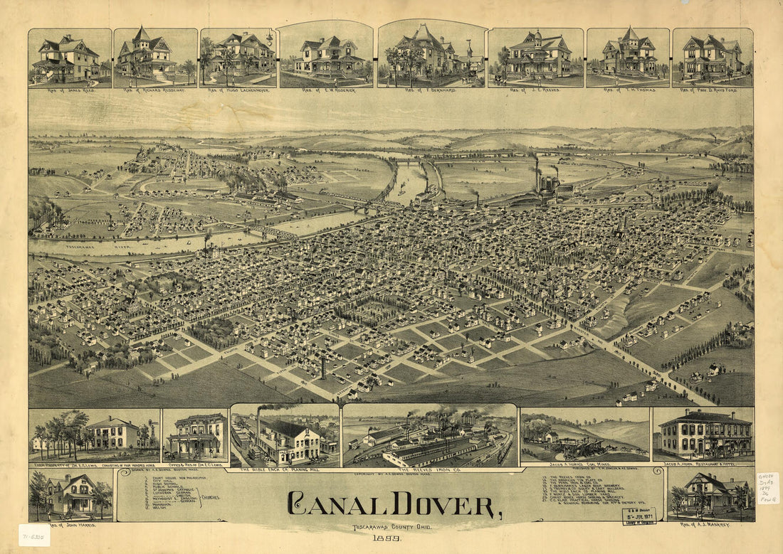 This old map of Canal Dover, Tuscarawas County, Ohio from 1899 was created by A. E. (Albert E.) Downs, T. M. (Thaddeus Mortimer) Fowler in 1899