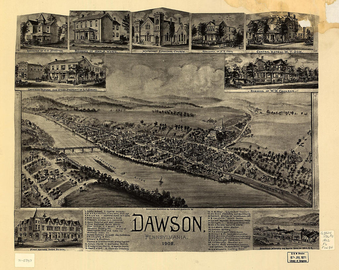 This old map of Dawson, Pennsylvania from 1902 was created by T. M. (Thaddeus Mortimer) Fowler in 1902