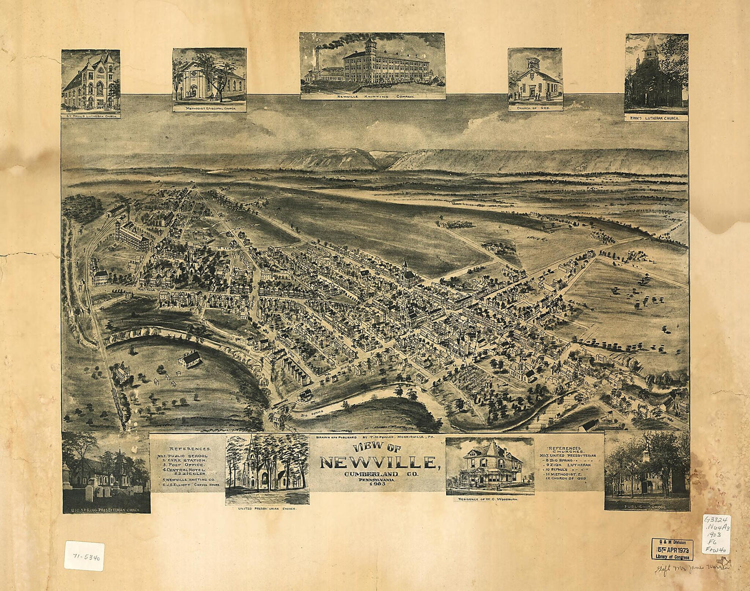 This old map of View of Newville, Cumberland County, Pennsylvania from 1903 was created by T. M. (Thaddeus Mortimer) Fowler in 1903