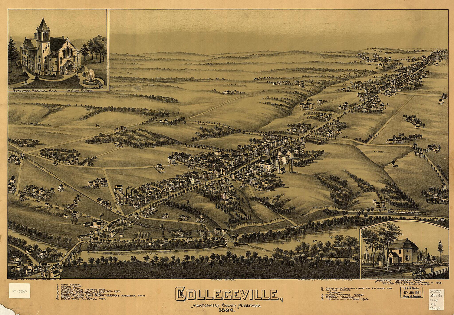 This old map of Collegeville, Montgomery County, Pennsylvania from 1894 was created by T. M. (Thaddeus Mortimer) Fowler, James B. Moyer in 1894