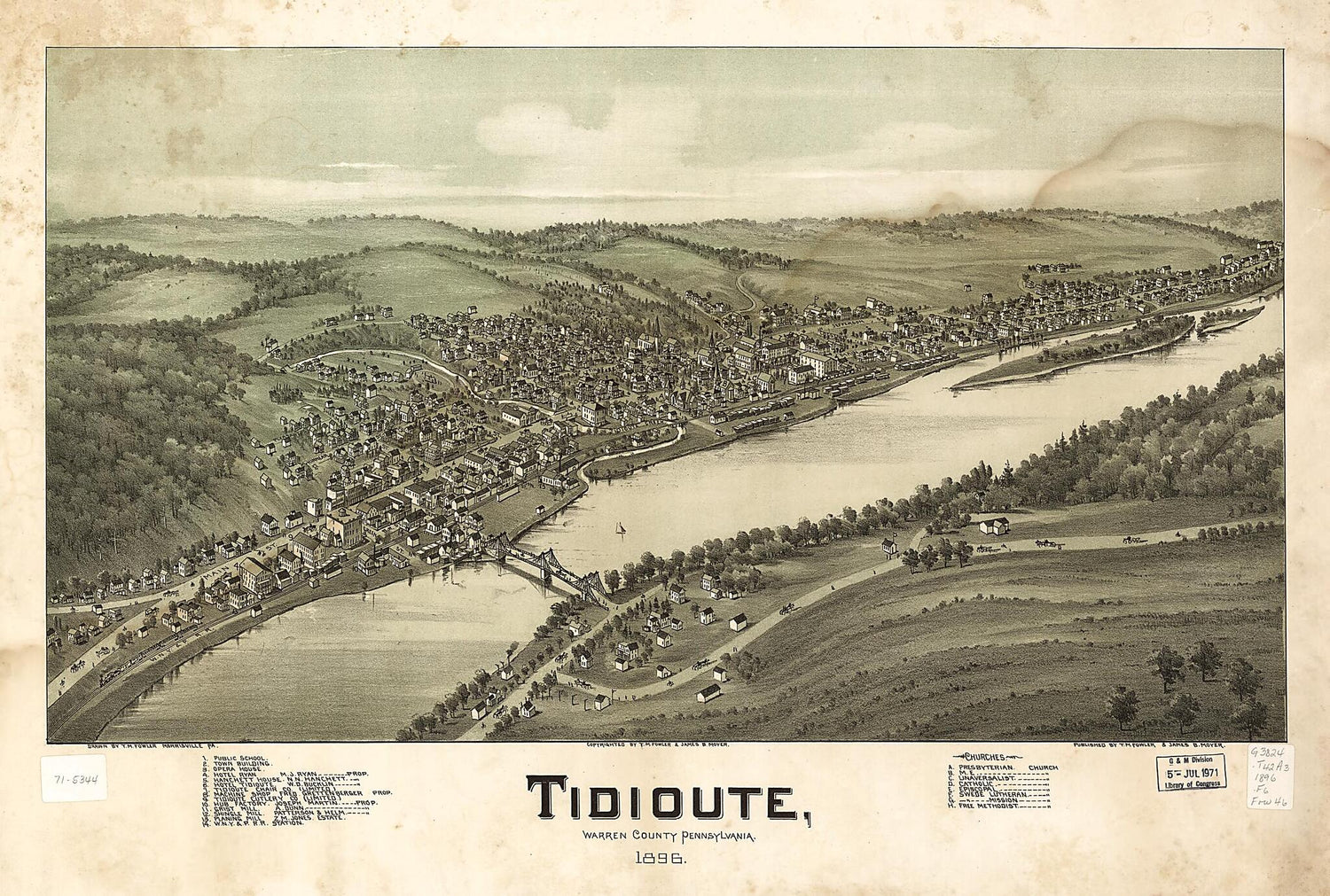 This old map of Tidioute, Warren County, Pennsylvania from 1896 was created by T. M. (Thaddeus Mortimer) Fowler, James B. Moyer in 1896