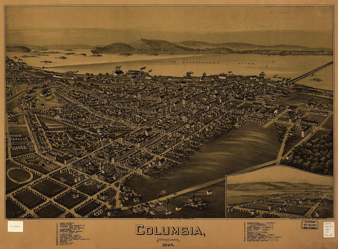 This old map of Columbia, Pennsylvania from 1894 was created by T. M. (Thaddeus Mortimer) Fowler, James B. Moyer in 1894