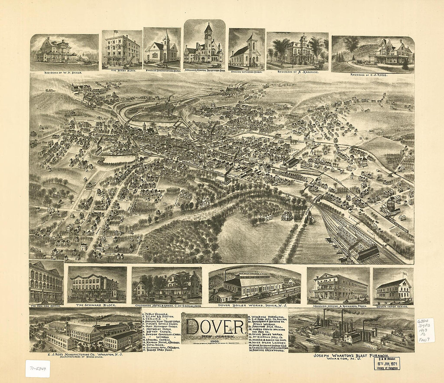 This old map of Dover, New Jersey from 1903 was created by  Fowler &amp; Bailey in 1903
