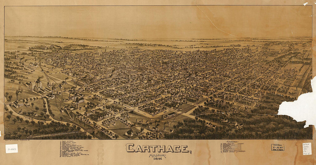 This old map of Carthage, Missouri from 1891 was created by T. M. (Thaddeus Mortimer) Fowler, James B. Moyer in 1891