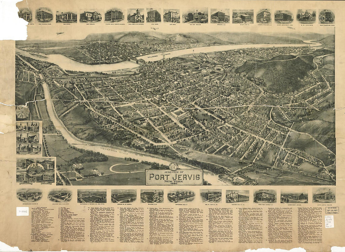 This old map of Aero View of Port Jervis, New York from 1920 was created by  Hughes &amp; Fowler in 1920