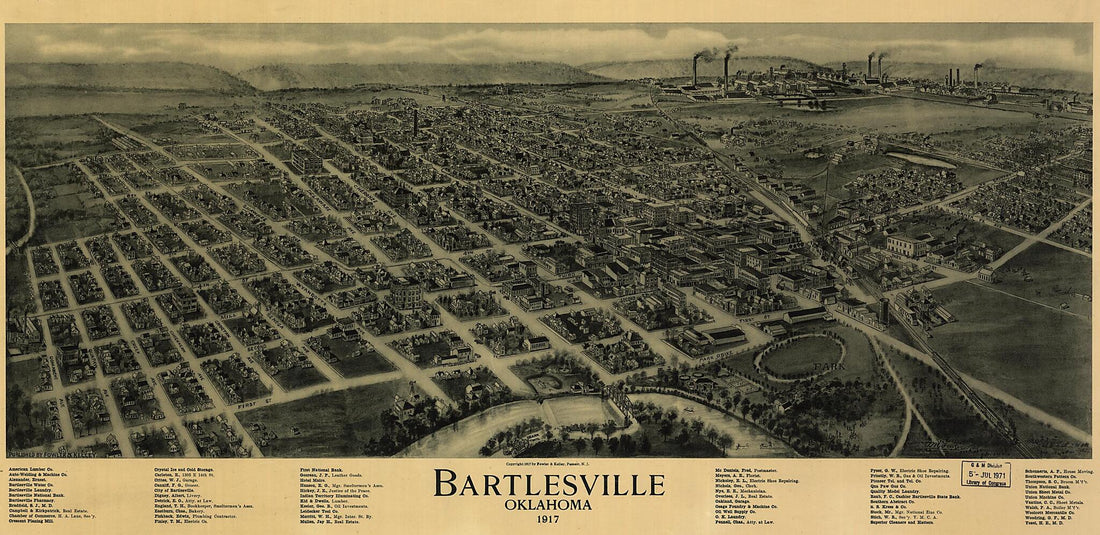 This old map of Bartlesville, Oklahoma from 1917 was created by  Fowler &amp; Kelly, T. M. (Thaddeus Mortimer) Fowler in 1917