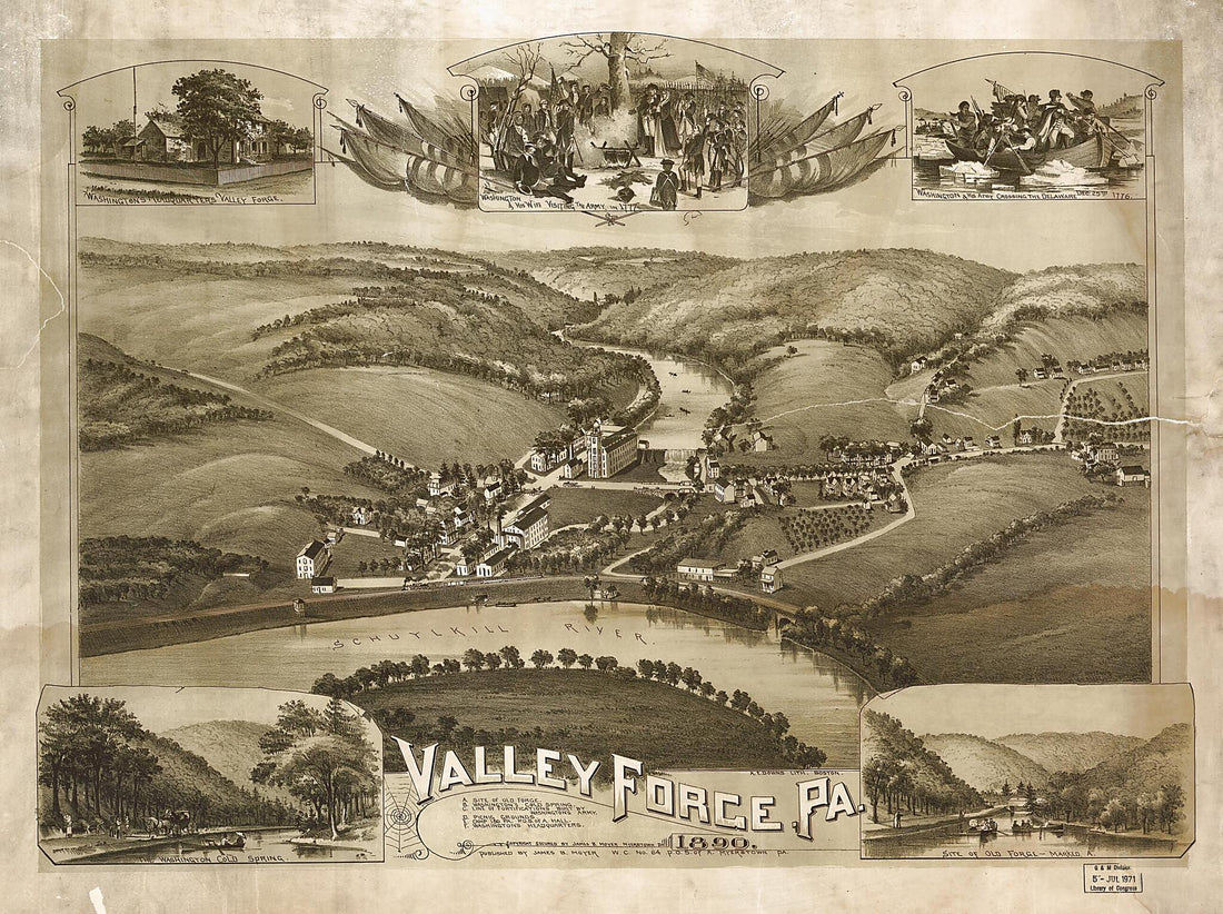 This old map of Valley Forge, Pennsylvania from 1890 was created by A. E. (Albert E.) Downs, James B. Moyer in 1890