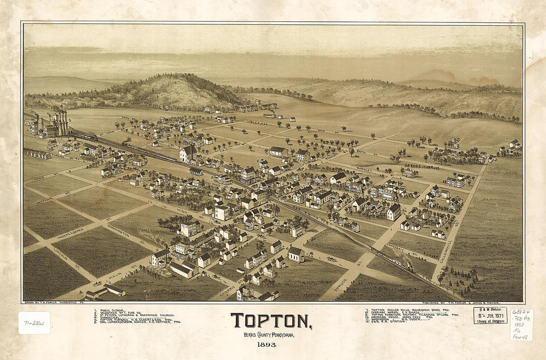 This old map of Topton, Berks County, Pennsylvania from 1893 was created by T. M. (Thaddeus Mortimer) Fowler, James B. Moyer in 1893