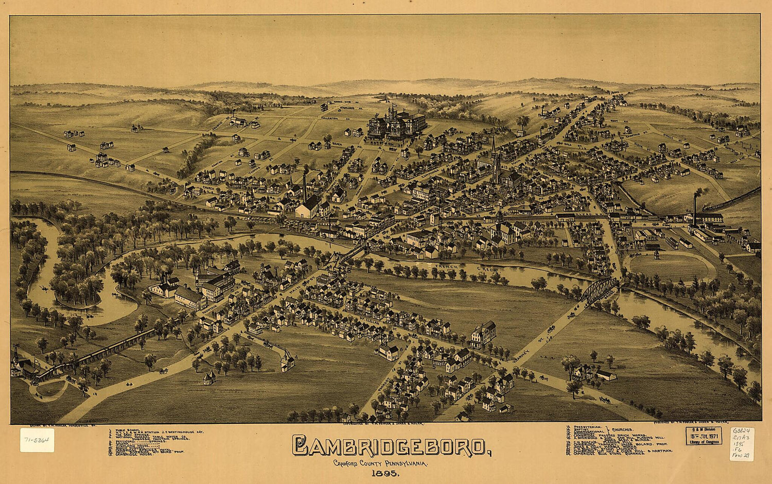 This old map of Cambridgeboro, Crawford County, Pennsylvania from 1895 was created by T. M. (Thaddeus Mortimer) Fowler, James B. Moyer in 1895