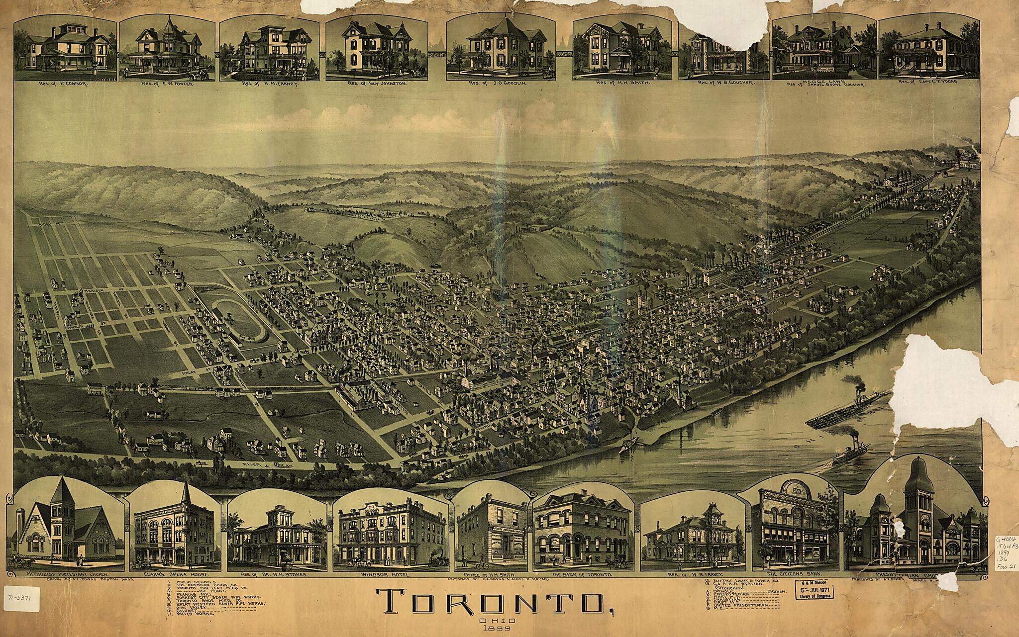 This old map of Toronto, Ohio from 1899 was created by A. E. (Albert E.) Downs, James B. Moyer in 1899