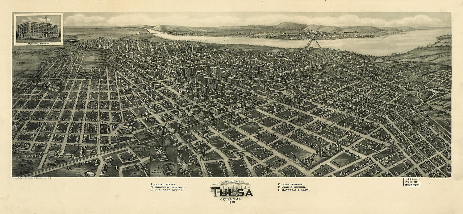 This old map of Aero View of Tulsa, Oklahoma from 1918 was created by  Fowler &amp; Kelly in 1918