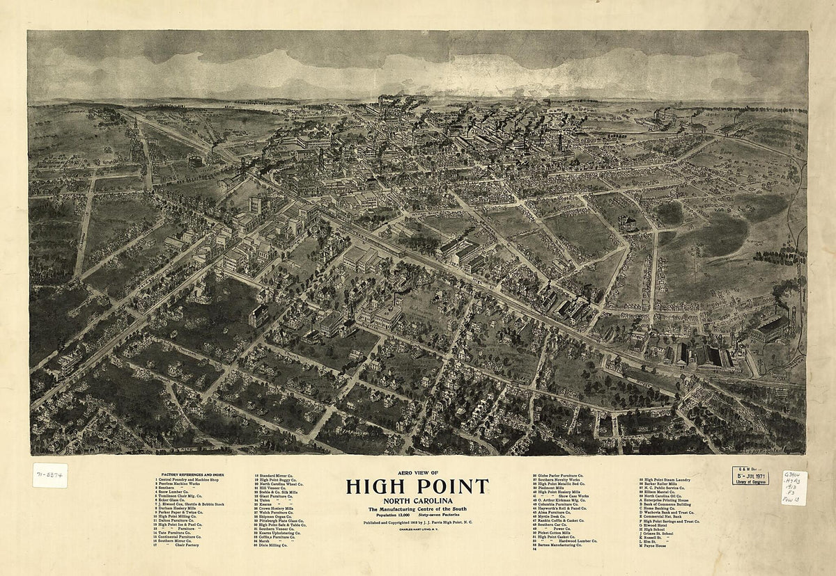 Aero View of High Point, North Carolina 1913 by Relic Map Company