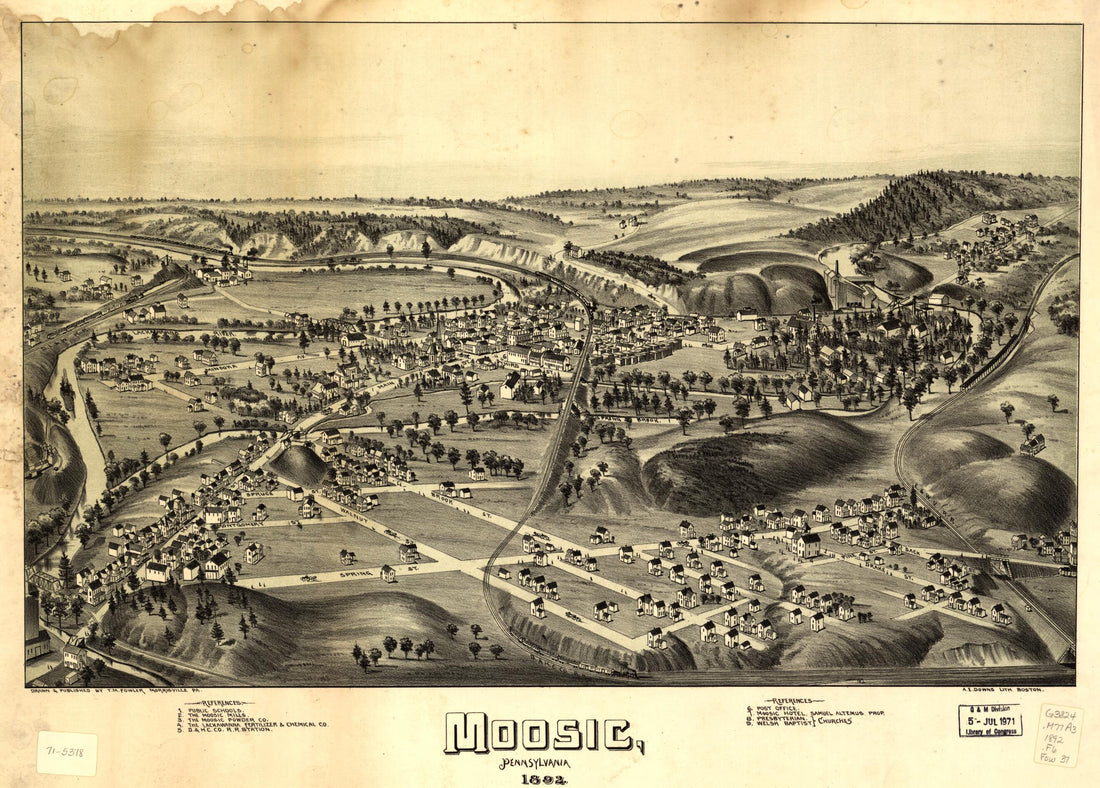 This old map of Moosic, Pennsylvania from 1892 was created by A. E. (Albert E.) Downs, T. M. (Thaddeus Mortimer) Fowler in 1892