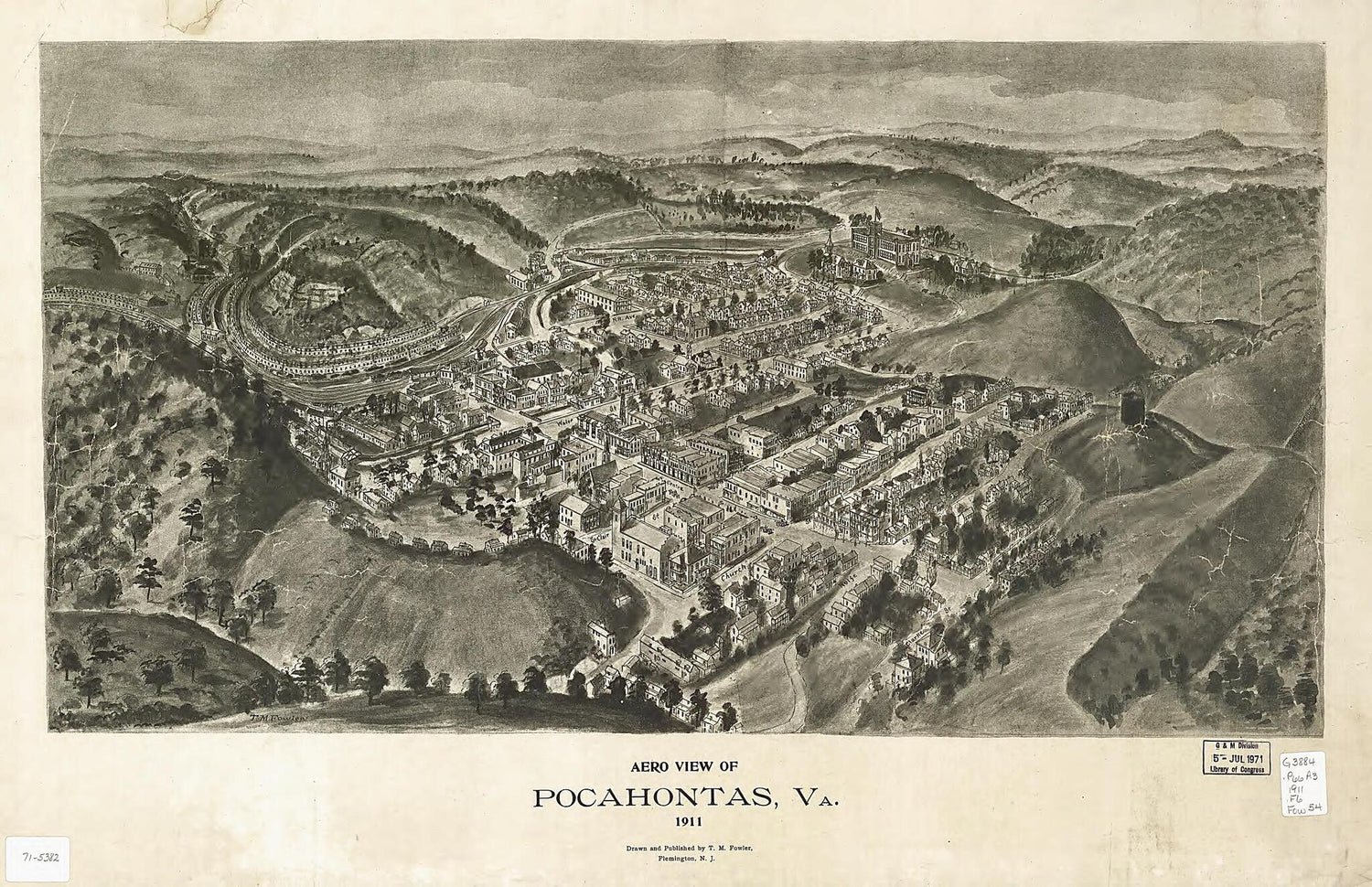 This old map of Aero View of Pocahontas, Va. from 1911 was created by T. M. (Thaddeus Mortimer) Fowler in 1911