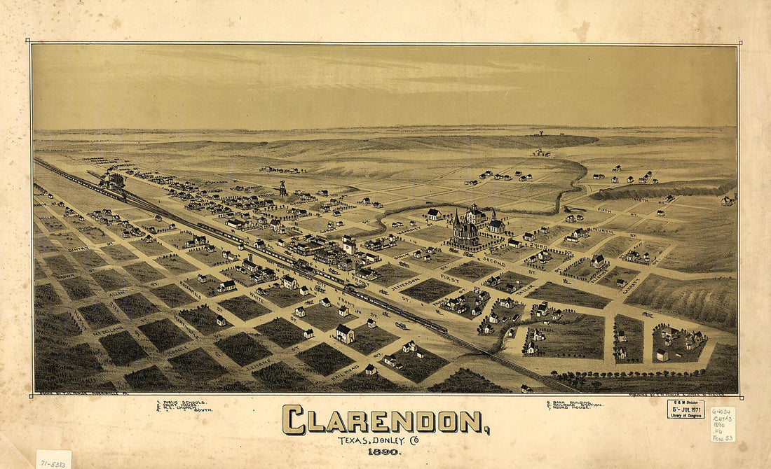 This old map of Clarendon, Texas, Donley County from 1890 was created by T. M. (Thaddeus Mortimer) Fowler, James B. Moyer in 1890