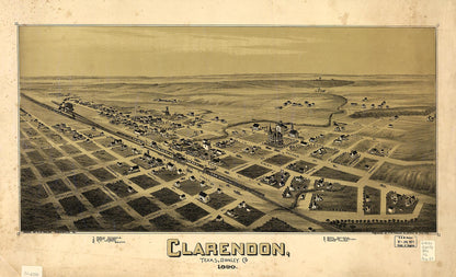 Clarendon, Texas, Donley County 1890 by Relic Map Company