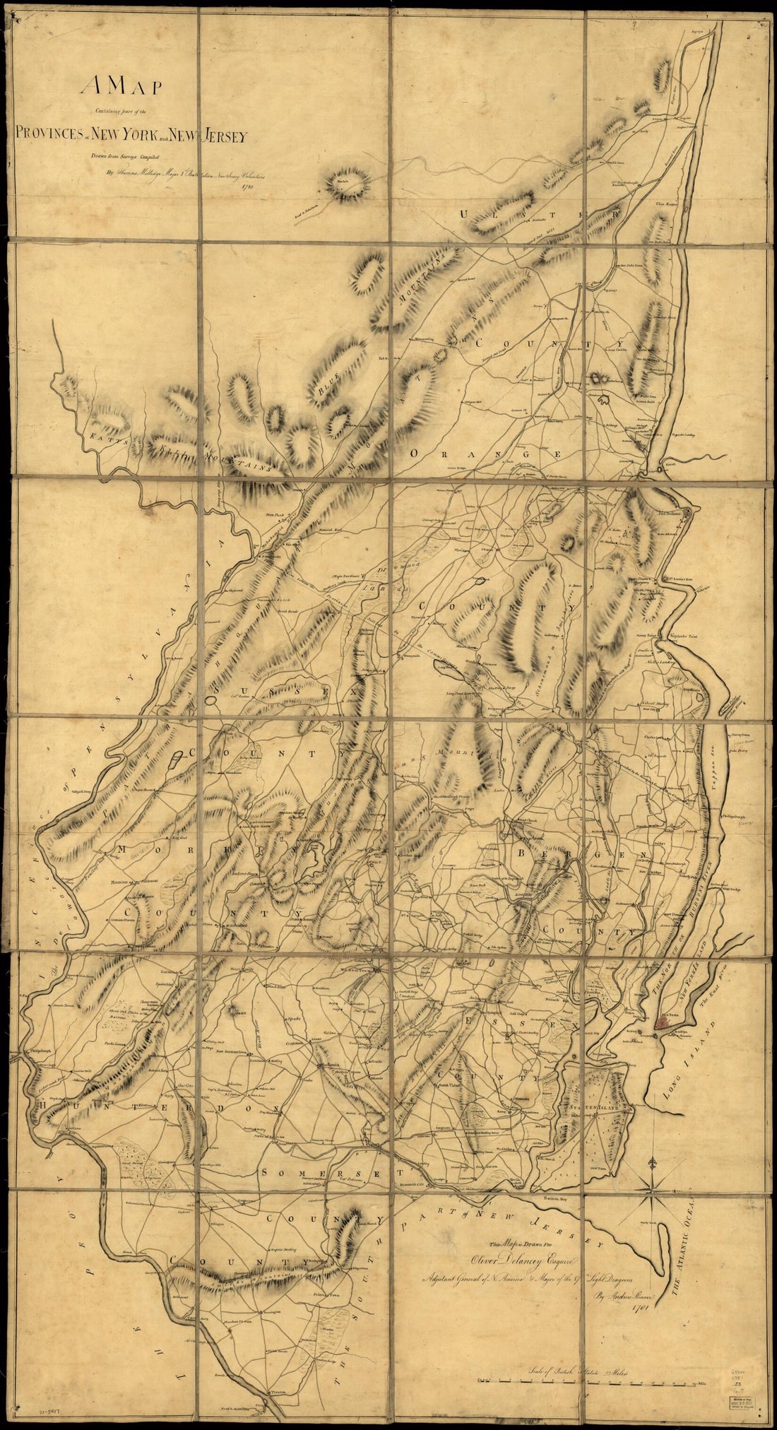 This old map of A Map Containing Part of the Provinces of New York and New Jersey from 1781 was created by Oliver De Lancey, Thomas Millidge, Andrew Skinner in 1781