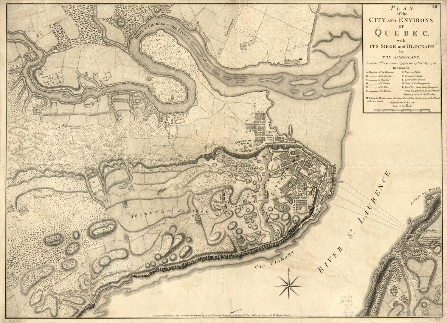 This old map of Plan of the City and Environs of Quebec : With Its Siege and Blockade by the Americans, from the 8th. of December 1775 to the 13th. of May, from 1776 was created by William Faden in 1776