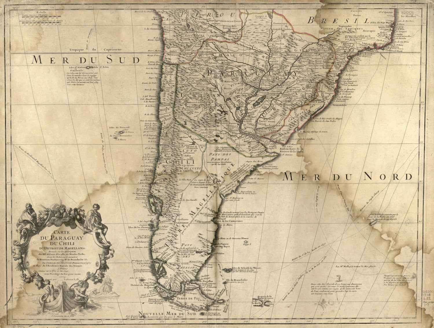 Carte Du Paraguay, Du Chili, Du Detroit De Magellan &amp;c. Dressée Sur Les Descriptions Des PP. Alfonse D&