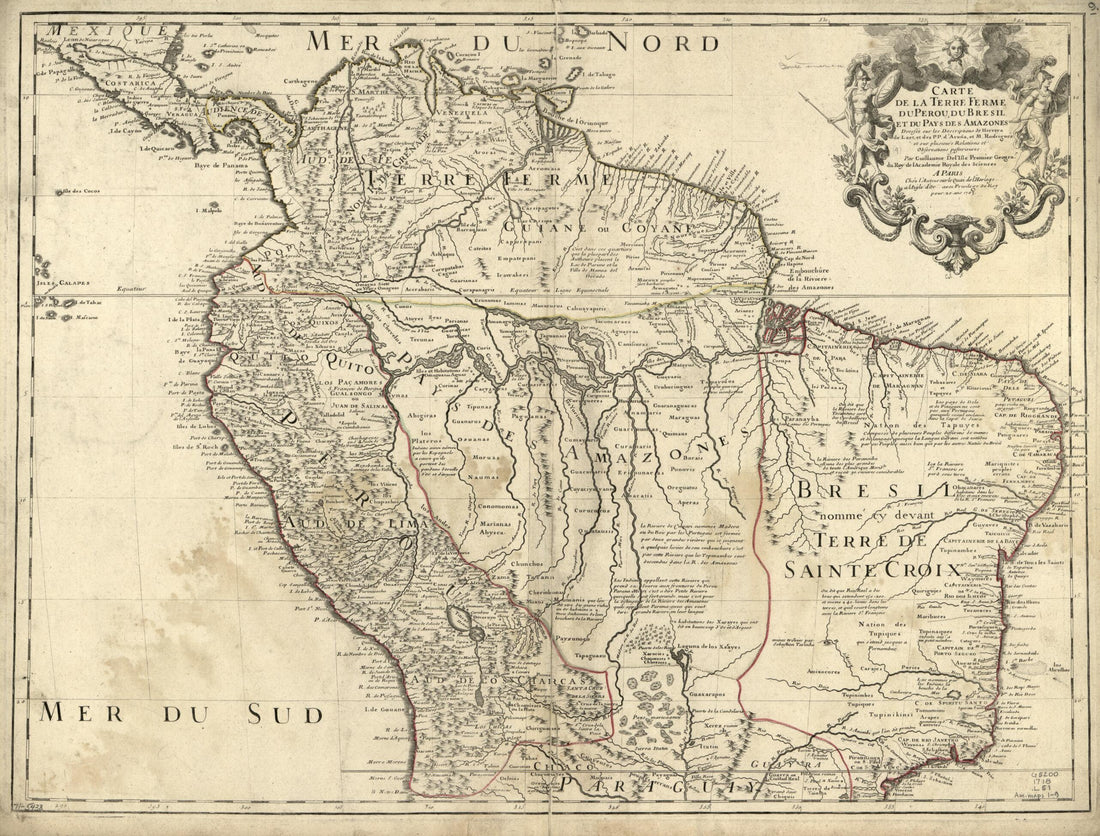 This old map of Carte De La Terre Ferme, Du Perou, Du Bresil Et Du Pays Des Amazones from 1718 was created by Guillaume De L&