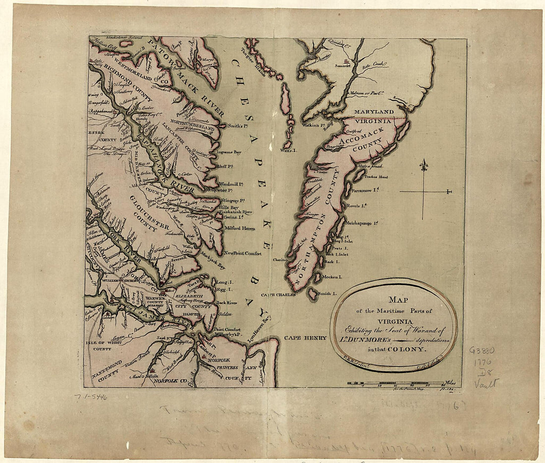 This old map of Map of the Maritime Parts of Virginia Exhibiting the Seat of War and of Ld. Dunmore&