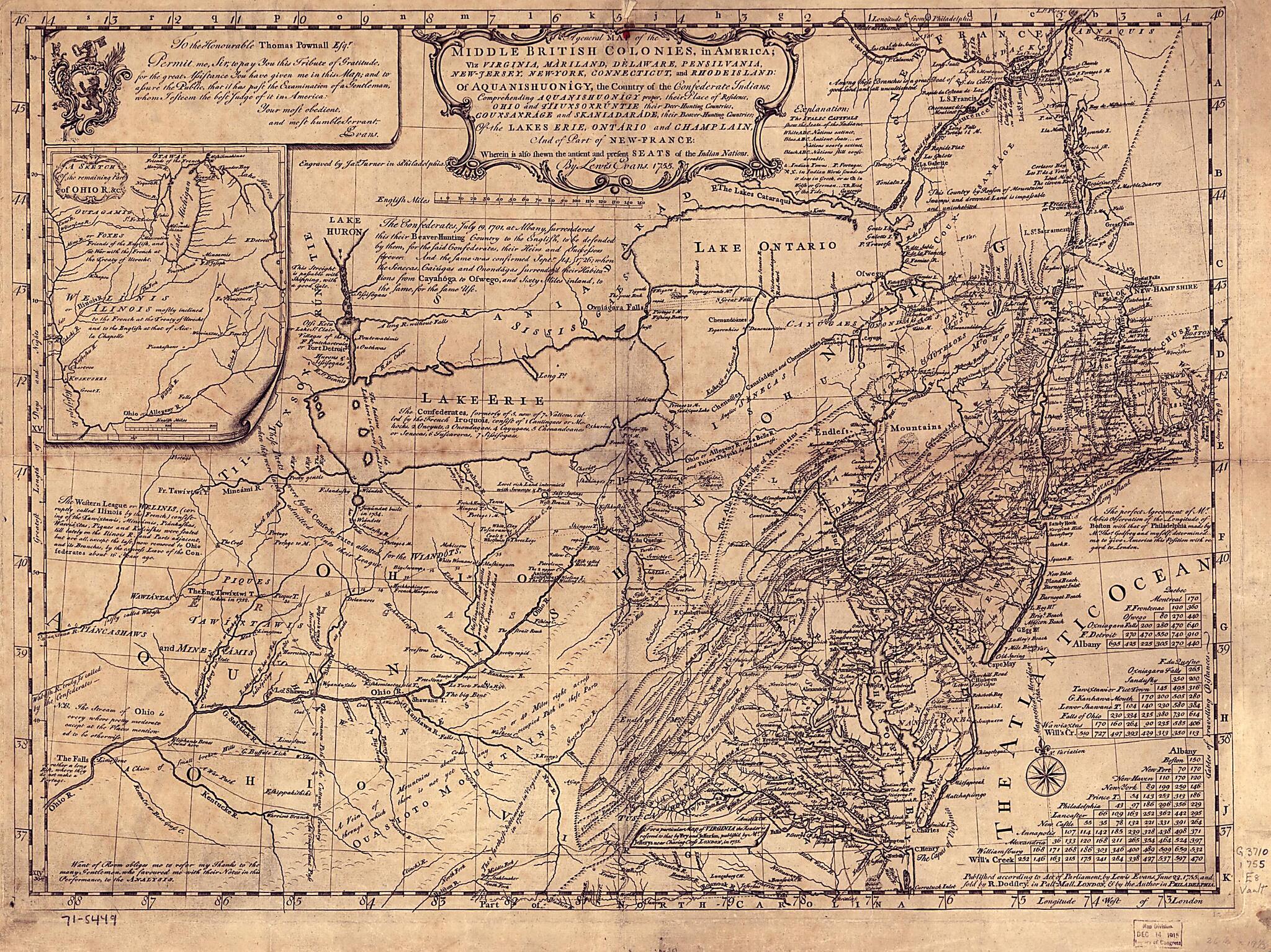 This old map of Jersey, New-York, Connecticut, and Rhode Island: of Aquanishuonîgy, the Country of the Confederate Indians; Comprehending Aquanishuonîgy Proper, Their Place of Residence, Ohio and Tïiuxsoxrúntie, Their Deer-hunting Countries, Couxsaxr