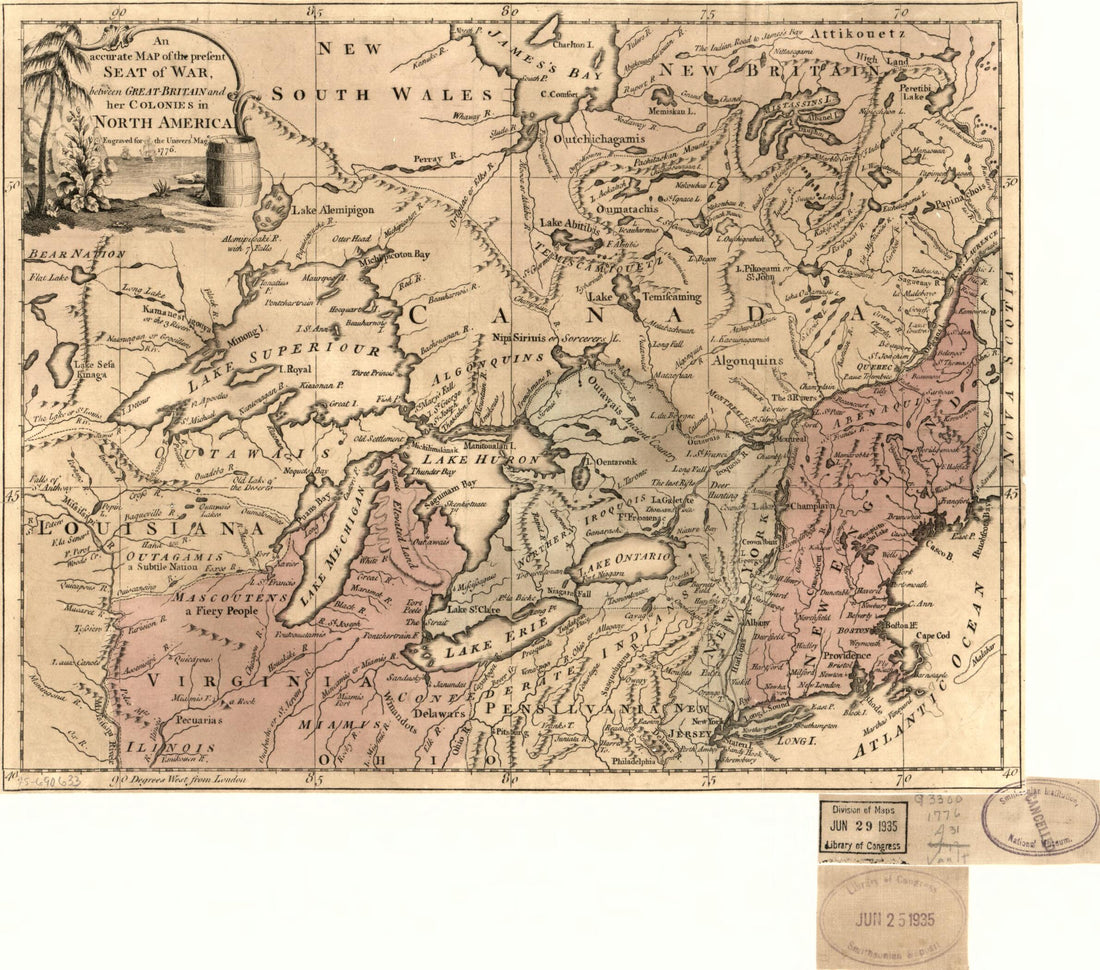 This old map of Britain and Her Colonies In North America from 1776 was created by  in 1776