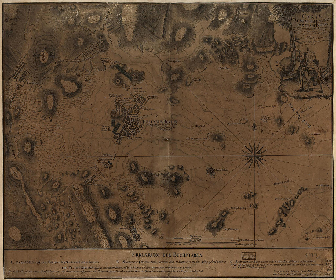 This old map of Carte Von Dem Hafen Und Der Stadt Boston Mit Den Umliegenden Gegenden Und Der Lägern Sowohl Der Americaner Als Auch Des Engländer from 1776 was created by  Beaurain, Georg Friedrich Jonas Frentzel, Johann Carl Müller in 1776