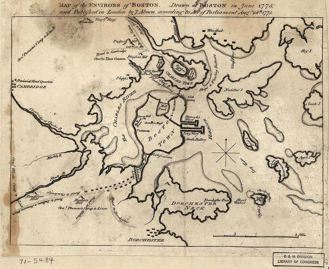 This old map of Map of the Environs of Boston from 1775 was created by John Almon in 1775