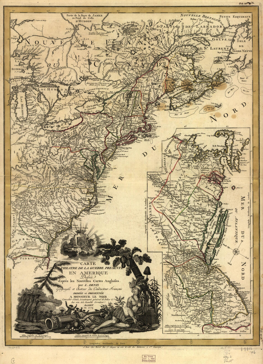 This old map of Carte Du Theatre De La Guerre Presente En Amerique from 1779 was created by  Basset (Firm), Louis Denis in 1779