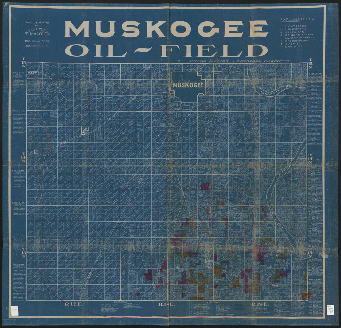 This old map of Muskogee Oil Field from 1903 was created by  Indian Territory Map Co in 1903