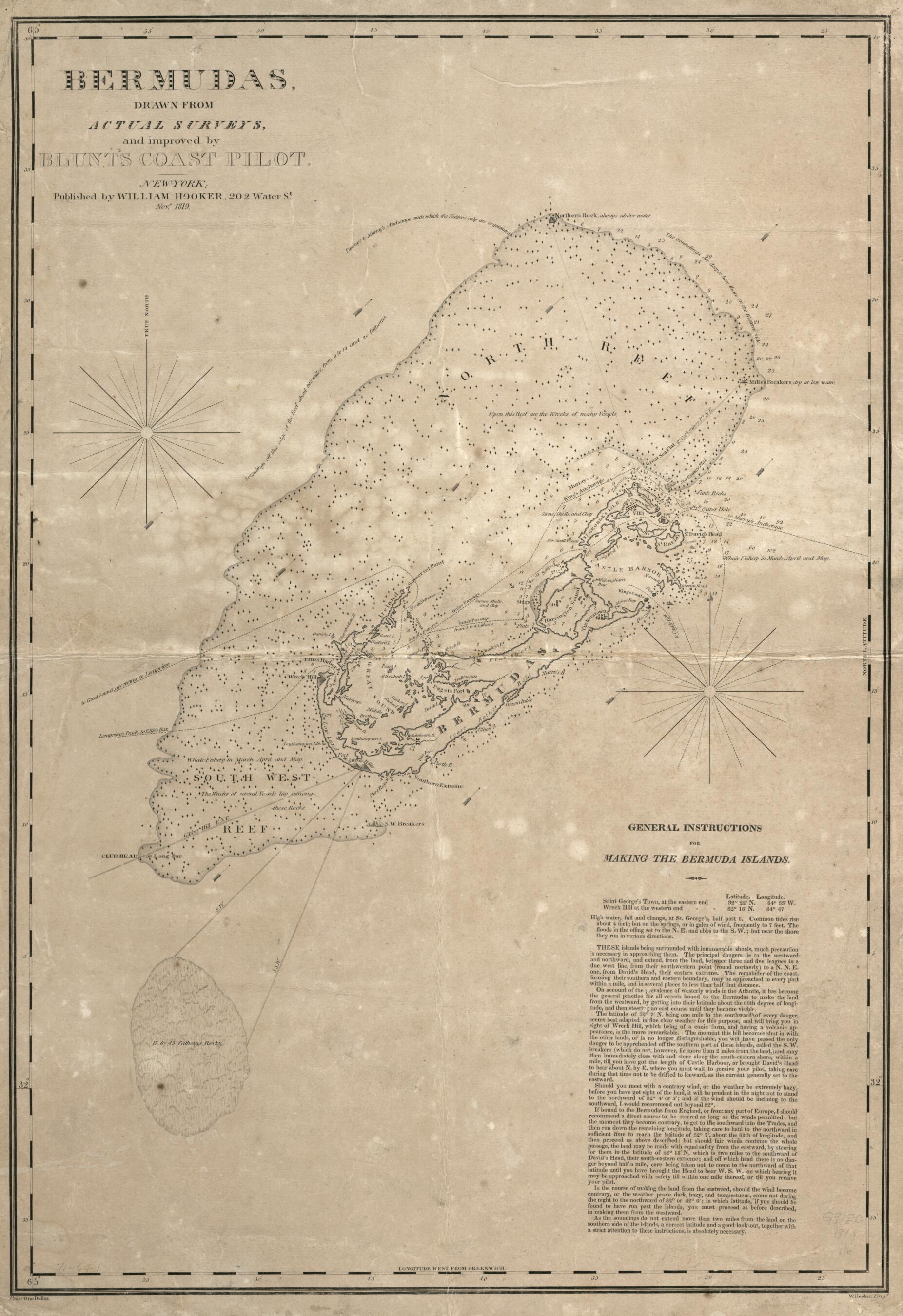 This old map of Bermudas, Drawn from Actual Surveys, and Improved by Blunt&