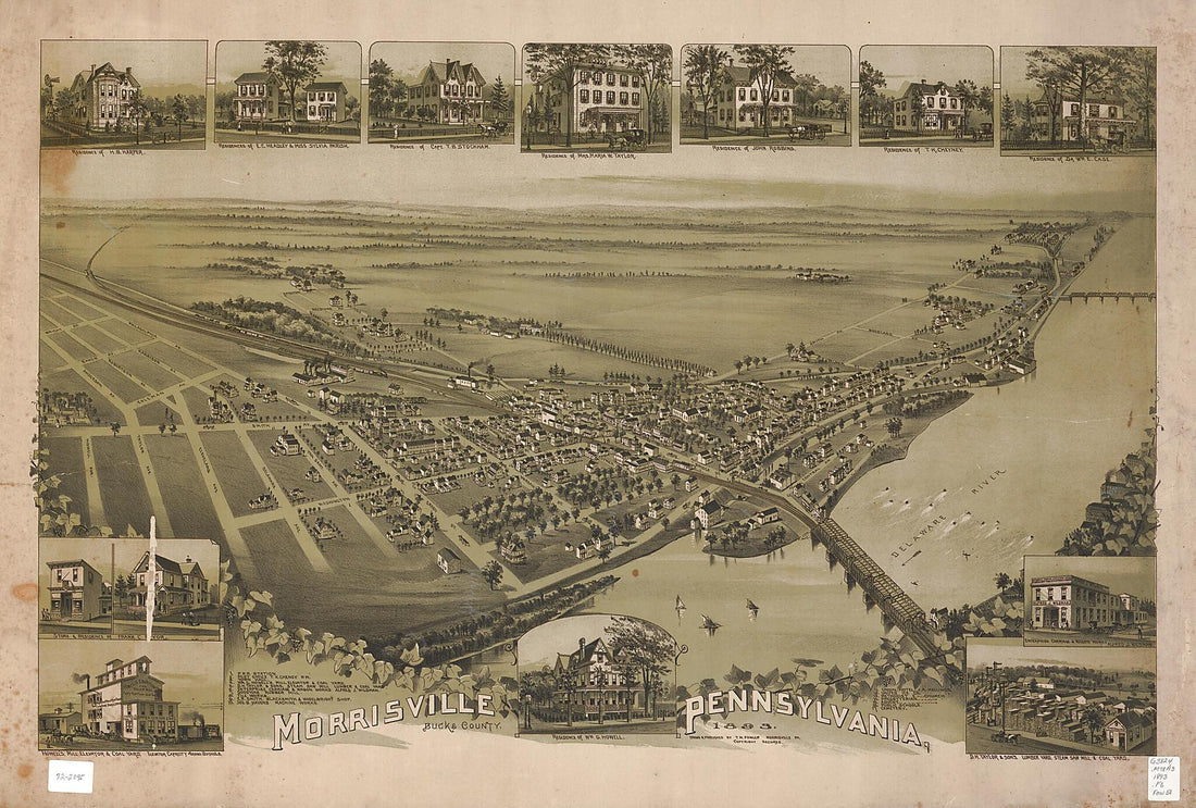 This old map of Morrisville, Bucks County, Pennsylvania, from 1893 was created by T. M. (Thaddeus Mortimer) Fowler in 1893