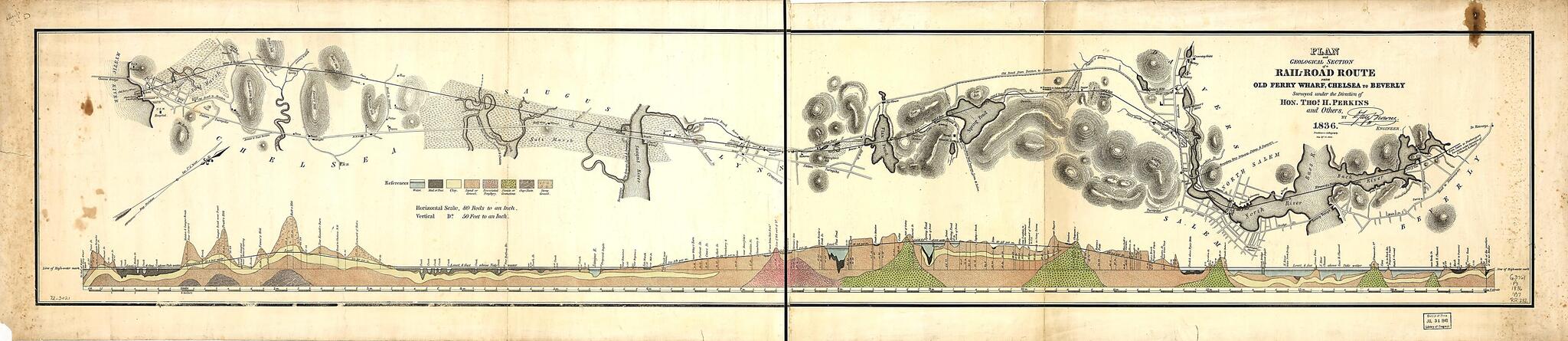 This old map of Road Route from Old Ferry Wharf, Chelsea to Beverly from 1836 was created by D. Jasper Browne,  Pendelton&