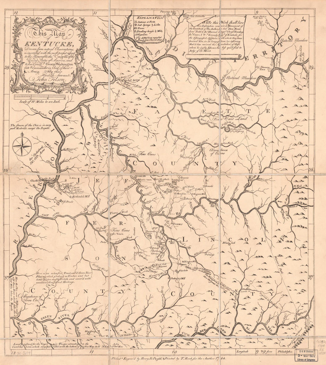 This old map of This Map of Kentucke, Drawn from Actual Observations Is Inscribed With the Most Perfect Respect to the Honorable the Congress of the United States of America, and to His Excellcy. George Washington, Late Commander In Chief of Their Army f