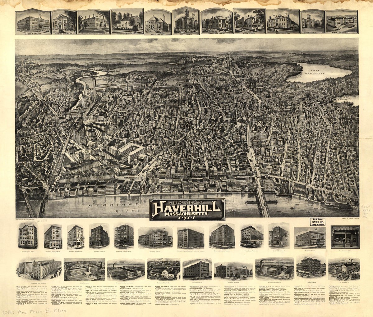 Aero View of Haverhill, Massachusetts 1914 by Relic Map Company
