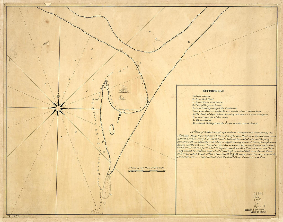 This old map of A Plan of the Harbour of Cape Lookout Surveyed and Sounded by His Majesty&