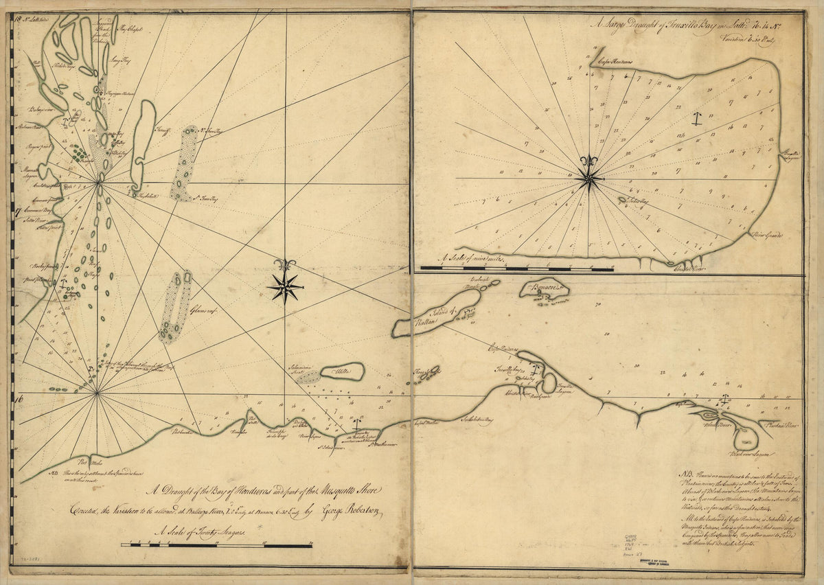 A Draught of the Bay of Honduras and Part of the Musquetto Shore 1764 by Relic Map Company