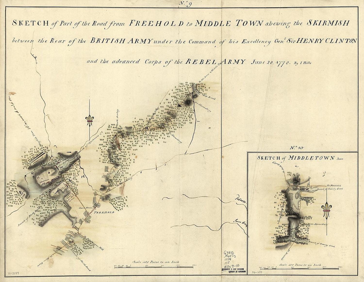 This old map of Sketch of Part of the Road from Freehold to Middle Town Shewing the Skirmish Between the Rear of the British Army Under the Command of His Excellency Genl: Sir Henry Clinton and the Advance Corps of the Rebel Army, June 28, from 1778 was 