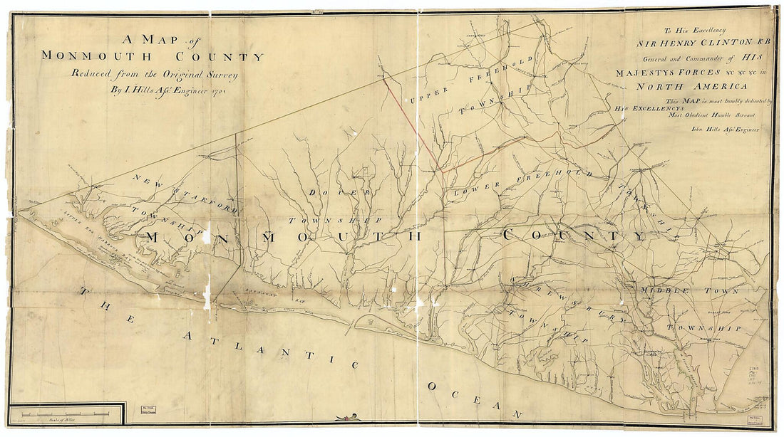 This old map of A Map of Monmouth County from 1781 was created by Anthony Dennis, John Hills, Benjamin Morgan in 1781