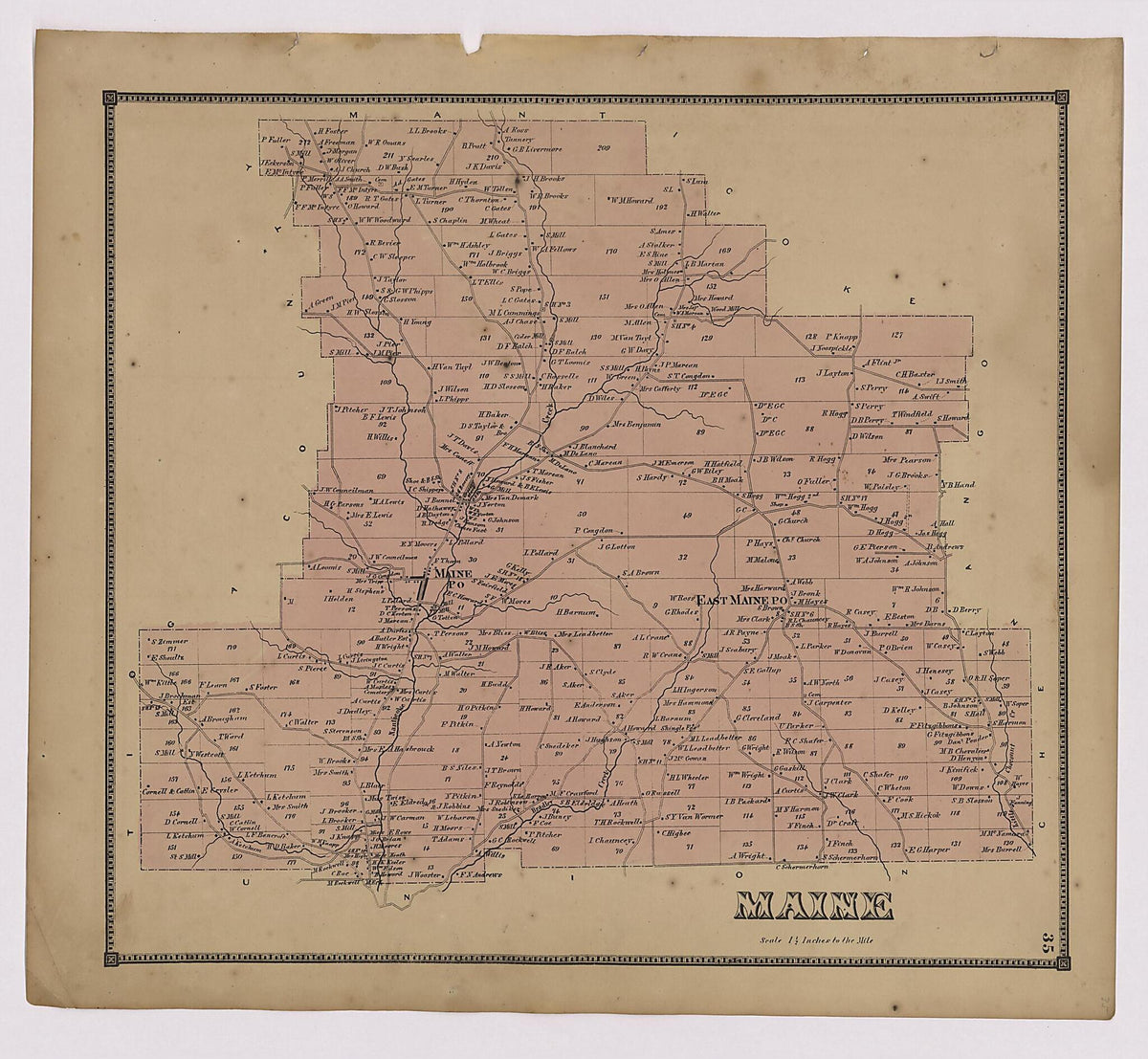 Maine Township from New Topographical Atlas of Broome County, New York 1866 by Relic Map Company